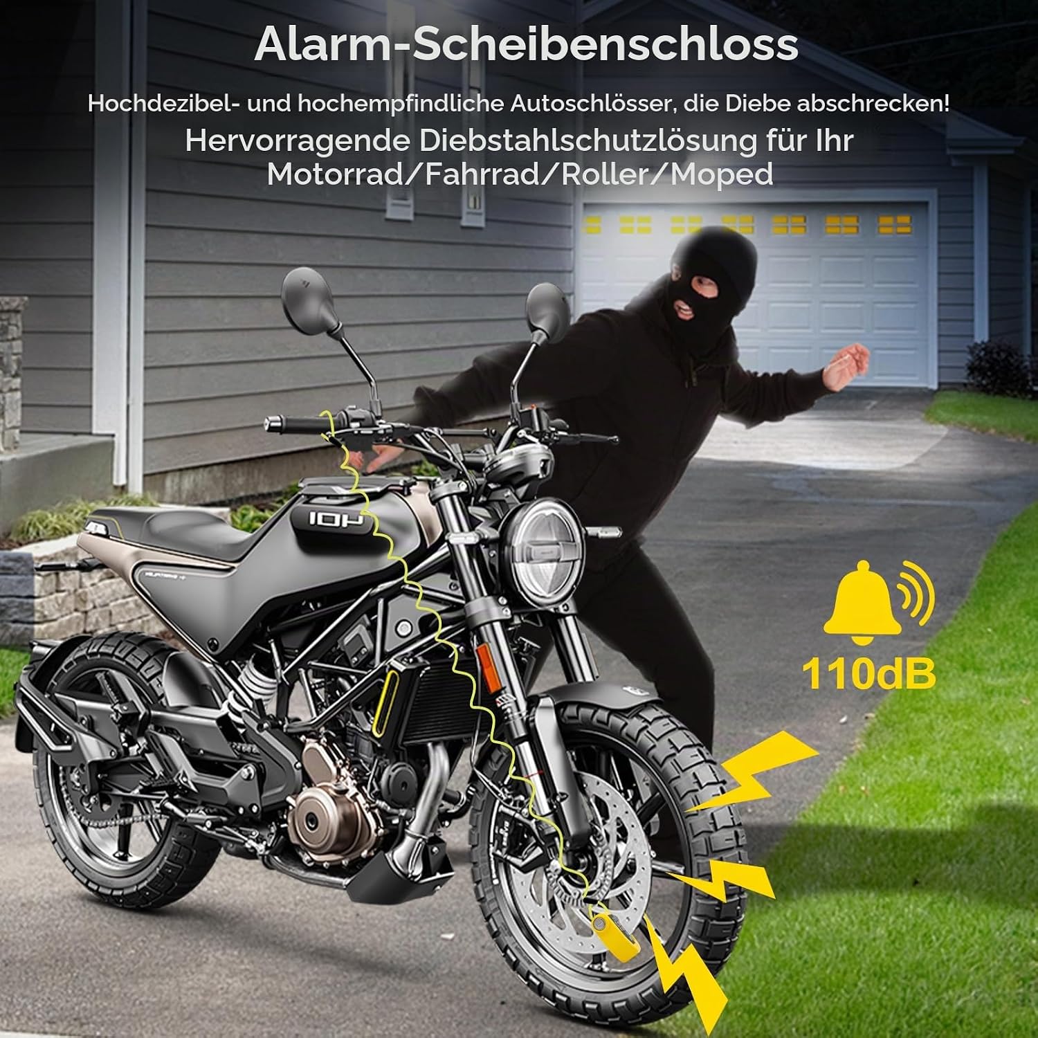 Bremsscheibenschloss, Motorrad Schloss Alarm 110db